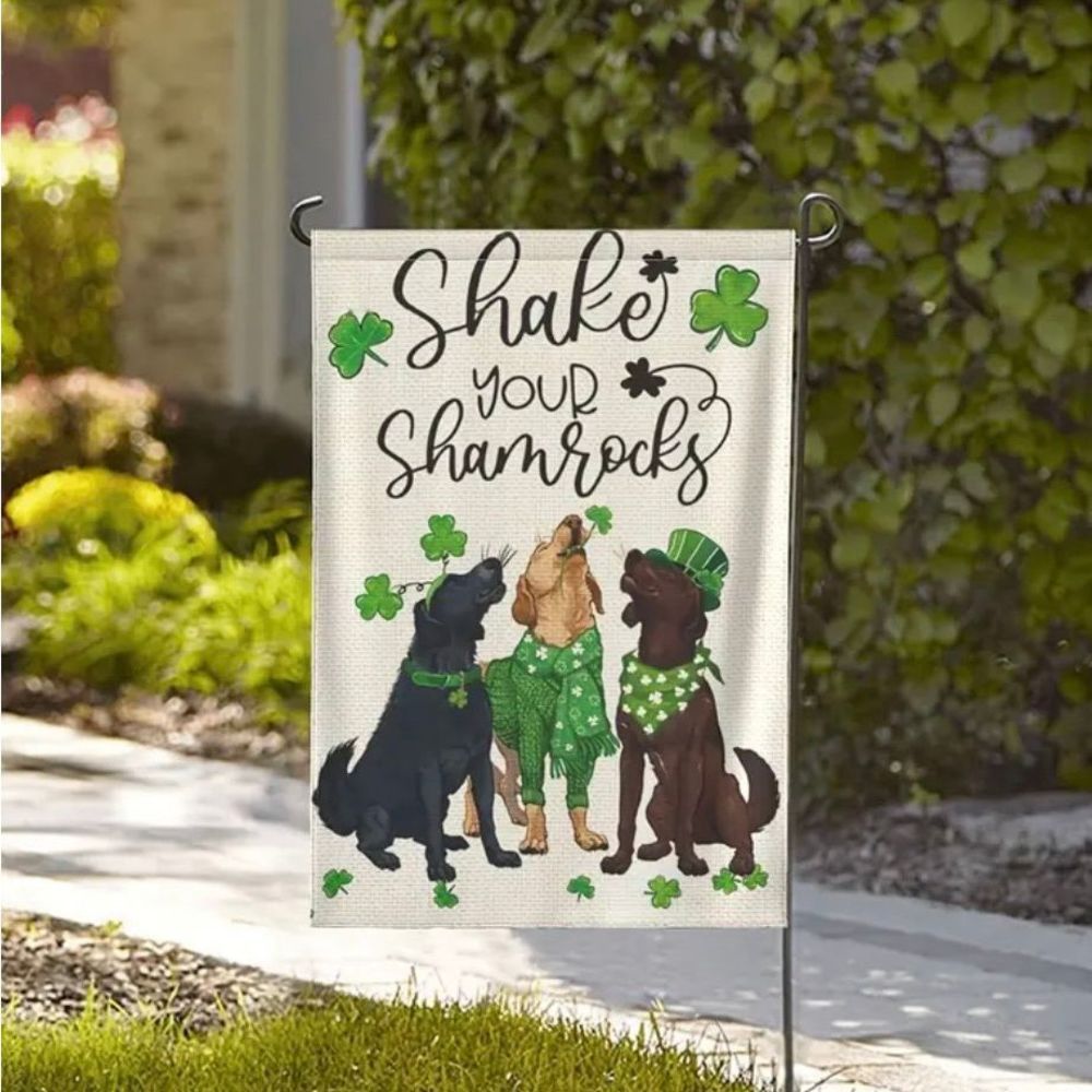 St Patrick's Day Dog Garden Flag Shamrock Clover Welcome Yard Holiday Decor